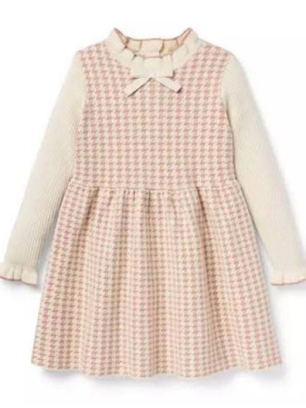 Janie and Jack Pink Houndstooth Sweater Dress | Size 6 | Bow Collar